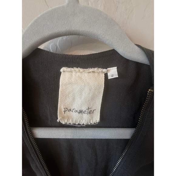 Parameter Dress Womens 2 Long Sleeve Gray Zip Front Gathered Skirt Epaulet - Picture 3 of 4